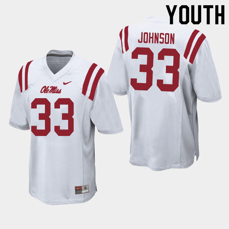 Youth #33 Cedric Johnson Ole Miss Rebels College Football Jerseys Sale-White